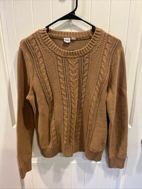GAP Women's Cable Knit Crewneck Sweater - Camel Brown